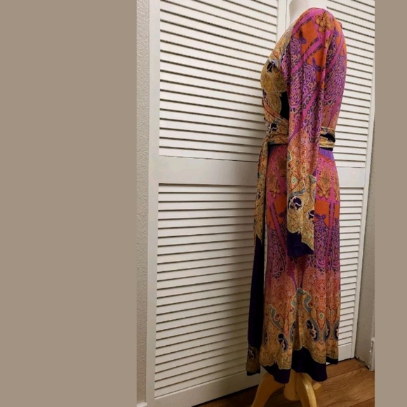 {Etro} Abstract Print Jersey Knit VNeck Wrap Dress - Picture 5 of 8